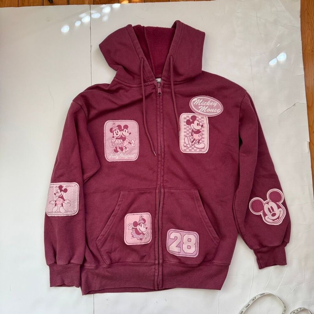 Disney Women's Mickey And Friends Character Patch Full Zip Hoodie Red Size Small